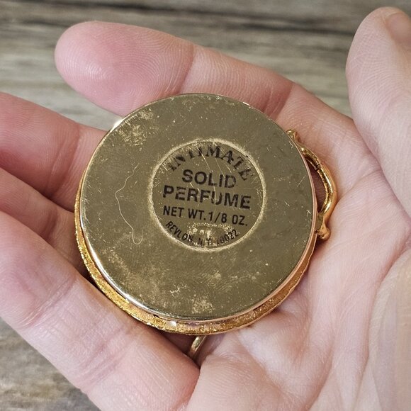 VTG Compact For Perfume Balm Koi Fish Green Rhinestone EMPTY Gold Tone 1 5/8" - Picture 6 of 9